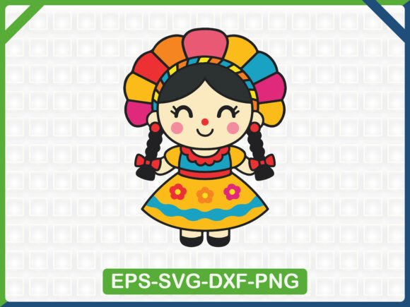 Authentic Handmade Style: Mexican Folk Doll Embroidery SVG Design