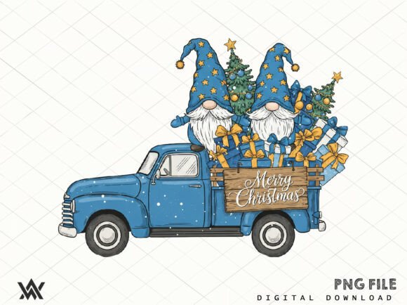 Christmas Gnome and Truck PNG Design for Festive Projects