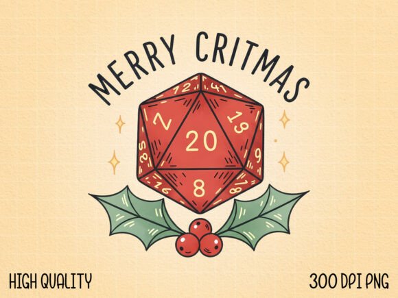 Deck Your Designs with a Festive D20 Dice Christmas PNG